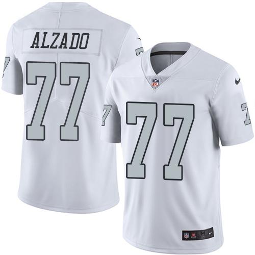 Nike Raiders #77 Lyle Alzado White Men's Stitched NFL Limited Rush Jersey - Click Image to Close